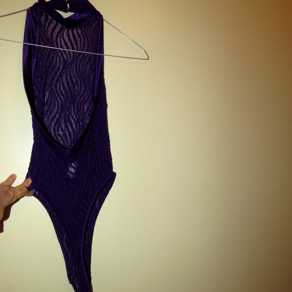 Shirley of Hollywood Purple Stretchy Halter Teddy M - Picture 3 of 4